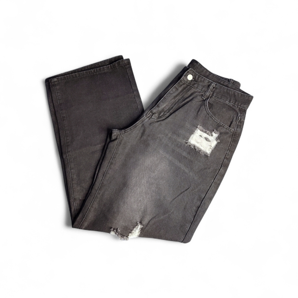 Romwe Distressed Black/Grey Denim Jeans Womens Size XL - Picture 5 of 6